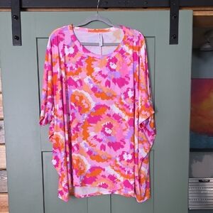 Vibrant Floral Tunic Top - Pink and Orange